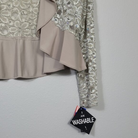 NWT R&M Richards Lace Open Cardigan Bolero Size L Sheer Mesh Floral Ivory Ruffle - Picture 5 of 14